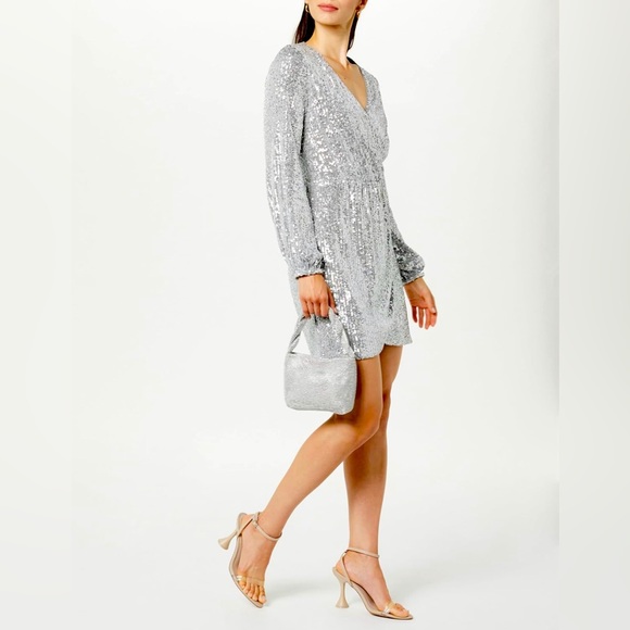The Drop Women's Helena Sequin Wrap Dress Size L - Picture 4 of 5
